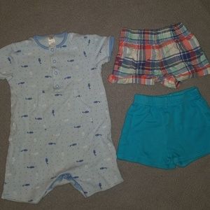 6 to 12 month onsie and 2 shorts